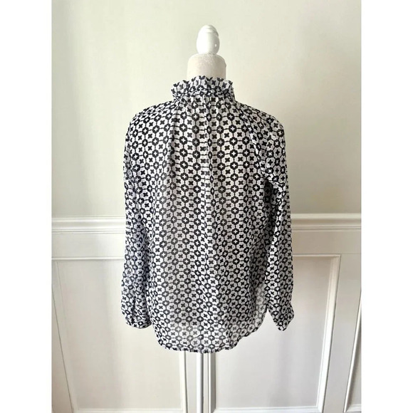 Loft Navy Medallion Print Tie Neck Blouse XS - Picture 3 of 4